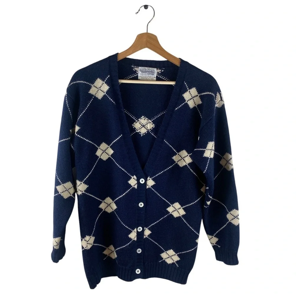 Vintage Nordstrom Wool Button Front Blue Size Small